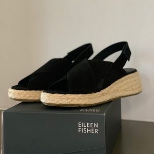 Timor LT Black Leather Sandals with jute wrapped wedge size 9.5!